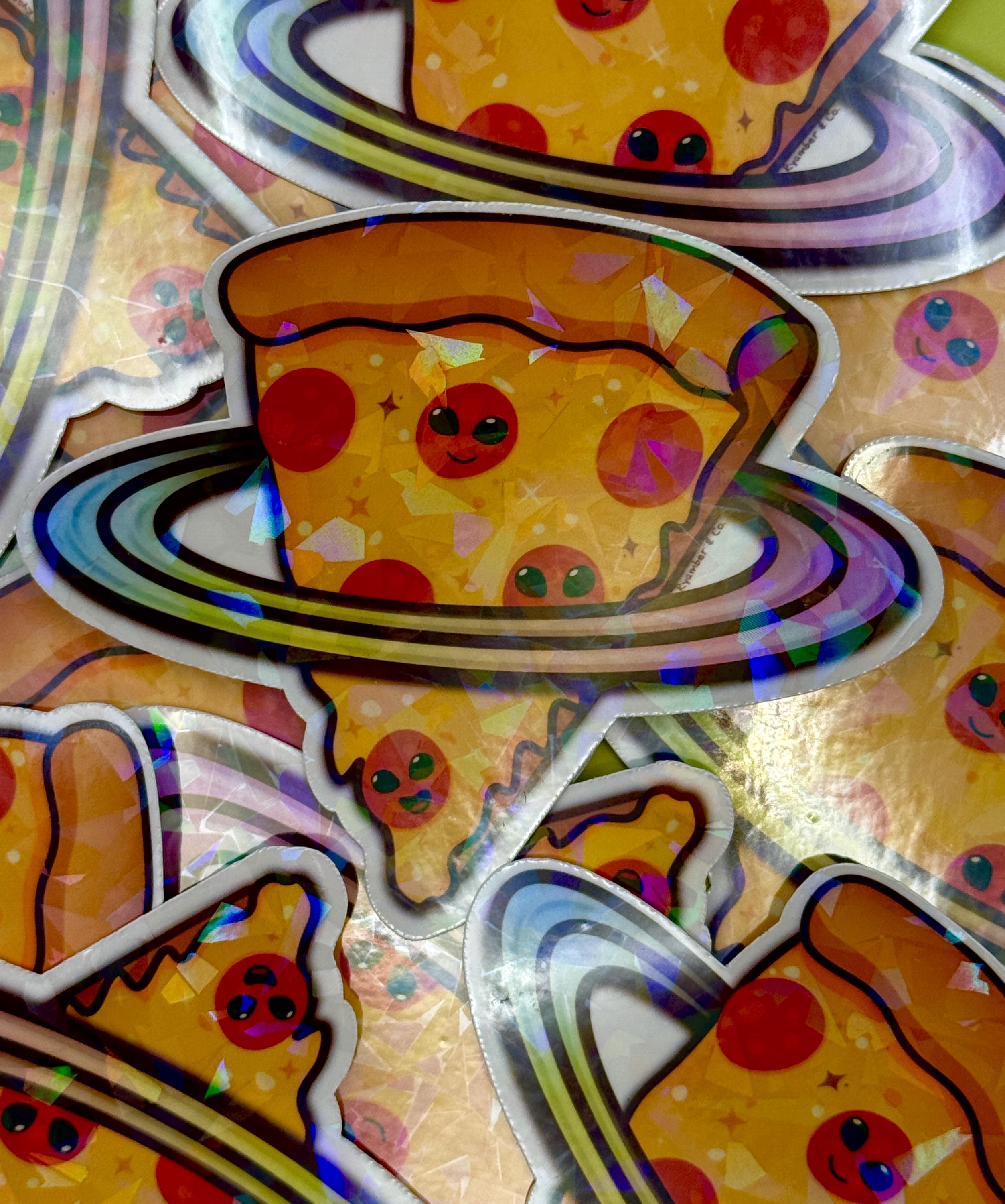 Cosmic Pizza - holographic vinyl sticker