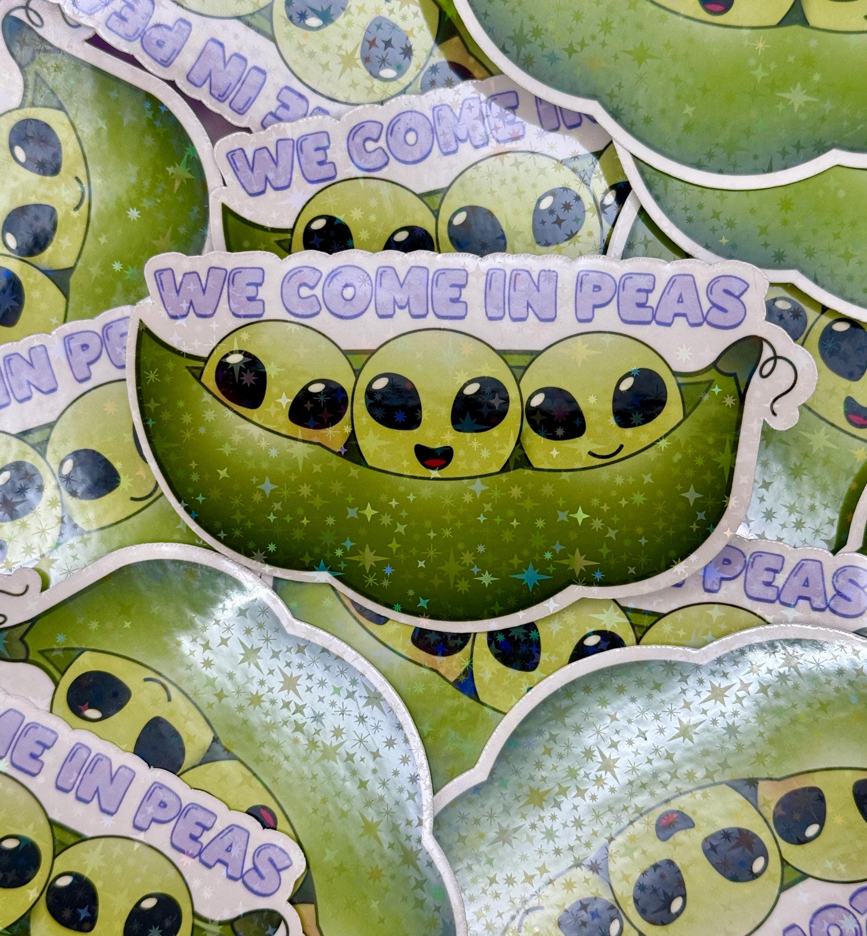 Peas-full Aliens - holographic vinyl sticker