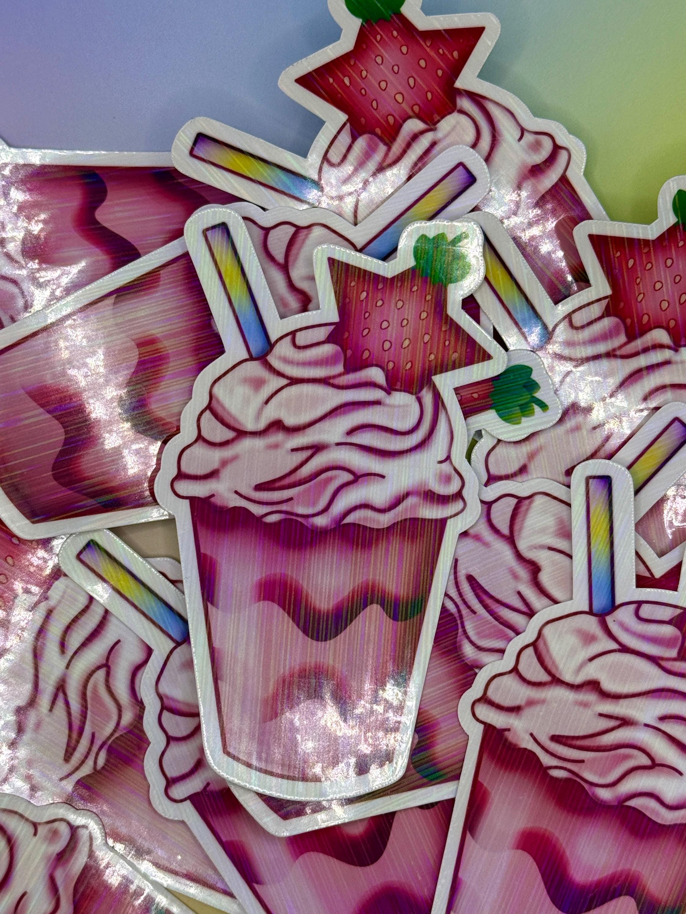Starberry Milkshake - striped holographic vinyl sticker